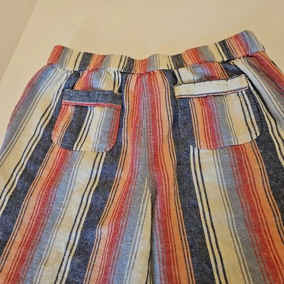 Per Se sizeLG linen blend wide leg crop pant, blue/orange stripe,beach,lagenlook - Picture 7 of 11